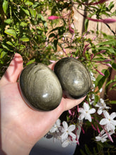 Load image into Gallery viewer, Gold Sheen Obsidian Palm Stones (pick your own)
